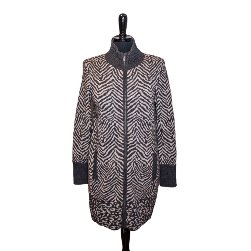 Kinross Cashmere Cardigan Jacket Sweater Full Zip Animal Print Knit Gray…